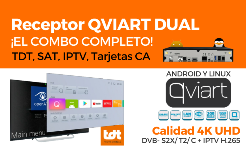 receptor QVIART DUAL 4K Combo completo android