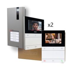 Kit Videoportero 2 hilos para 2 Viviendas con placa QUADRA y Monitor CHRONOS Manos Libres de Comelit