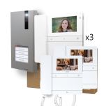 2-wire Video Intercom Kit for 3 Homes with QUADRA Panel and CHRONOS Monitor by Comelit