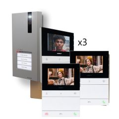 2-wire Video Intercom Kit for 3 Homes with QUADRA panel and CHRONOS Hands-Free Monitor from Comelit