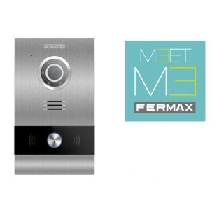 Fermax video panel kit with Milo 1W panel, flush-mounting box and power supply. Includes Meet Me license