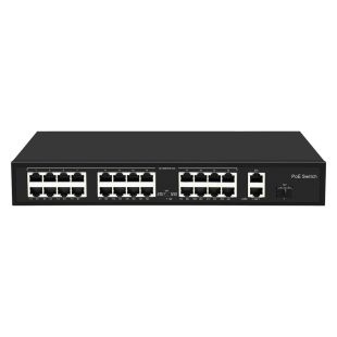 Switch 27 Puertos 10/100 24 POE+ y 2 Uplink 1Gb + 1 SFP 300W de Hikvision